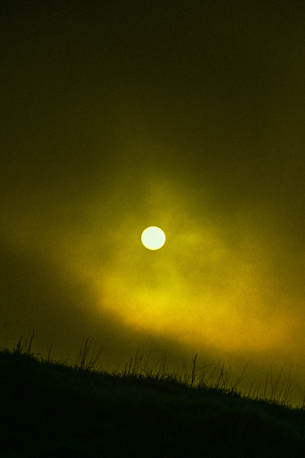 Soleil pâle dans la brume jaune